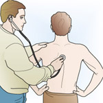 Imagen de paciente realizndole una exploracin pulmonar